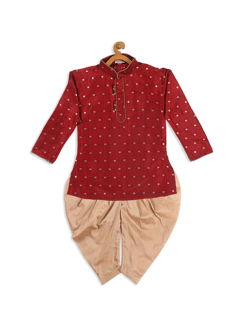 Boy's Maroon Kurta With Dhoti Pant Set